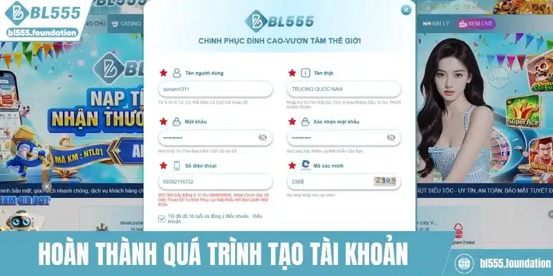 Hoàn thành quá trình tạo tài khoản